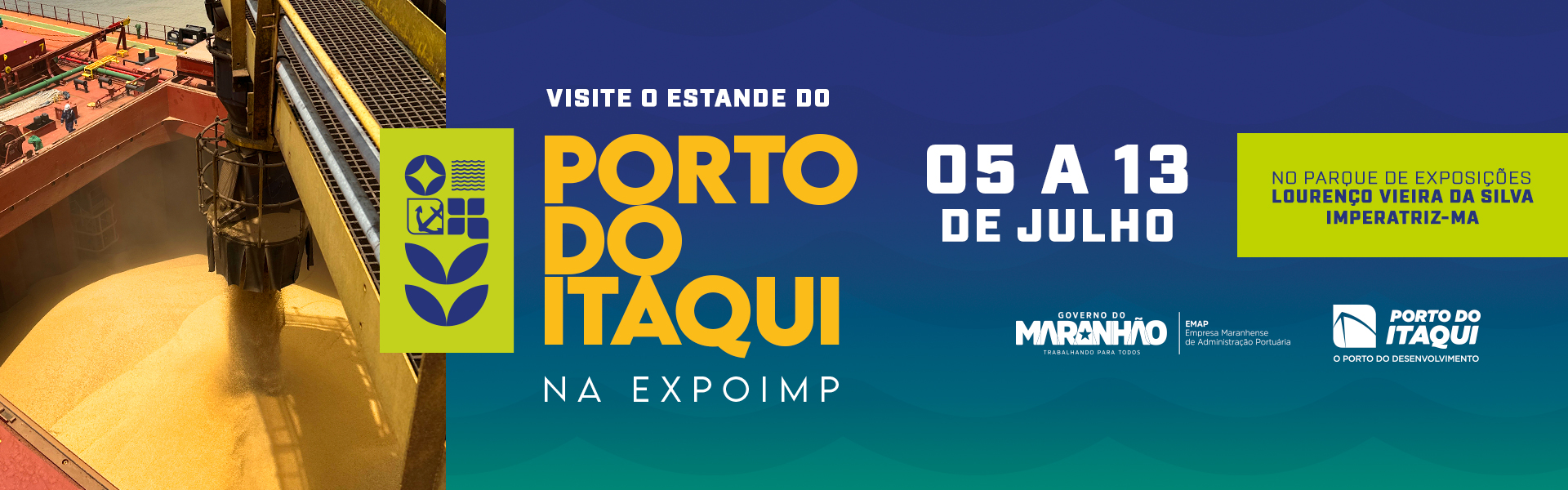 Navio atracado no Porto do Itaqui ao pôr do sol, com destaque para a infraestrutura portuária e a posição estratégica no Arco-Norte.